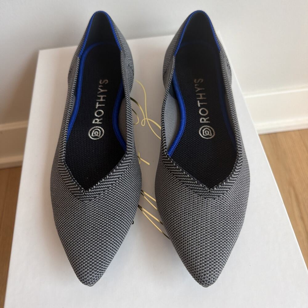 Rothy’s The Point Ballet Flats Gray Grey Herringbone Washable Knit Size 9 Work